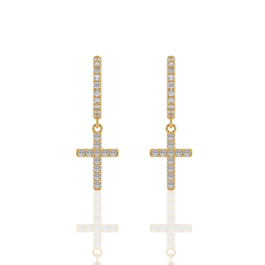 Diamond Cross Drop Huggie Earrings