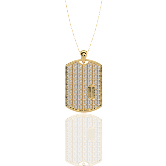 gold and diamond dog tag by Crowned & Co