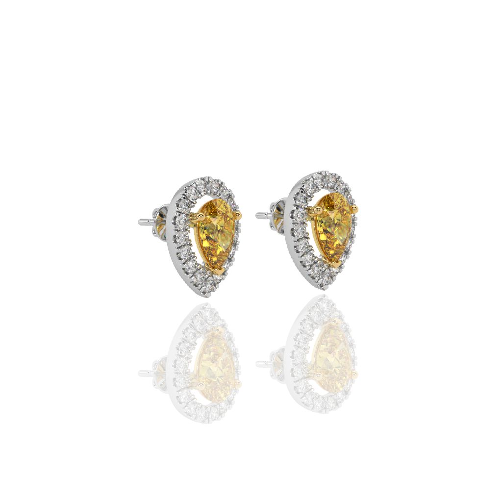 Pear Shaped Yellow Diamond Stud Earrings