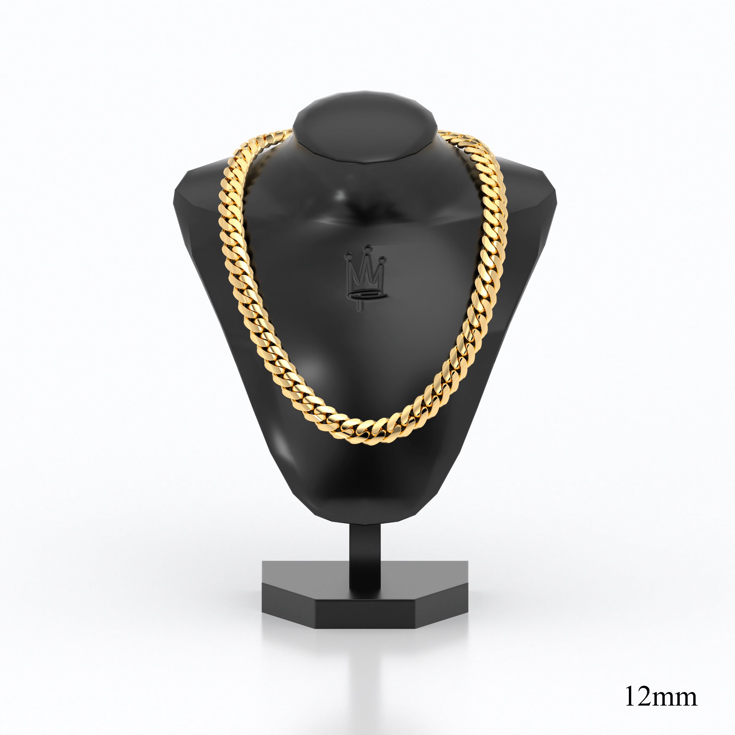 12mm Solid Gold Cuban Chain Link Necklace