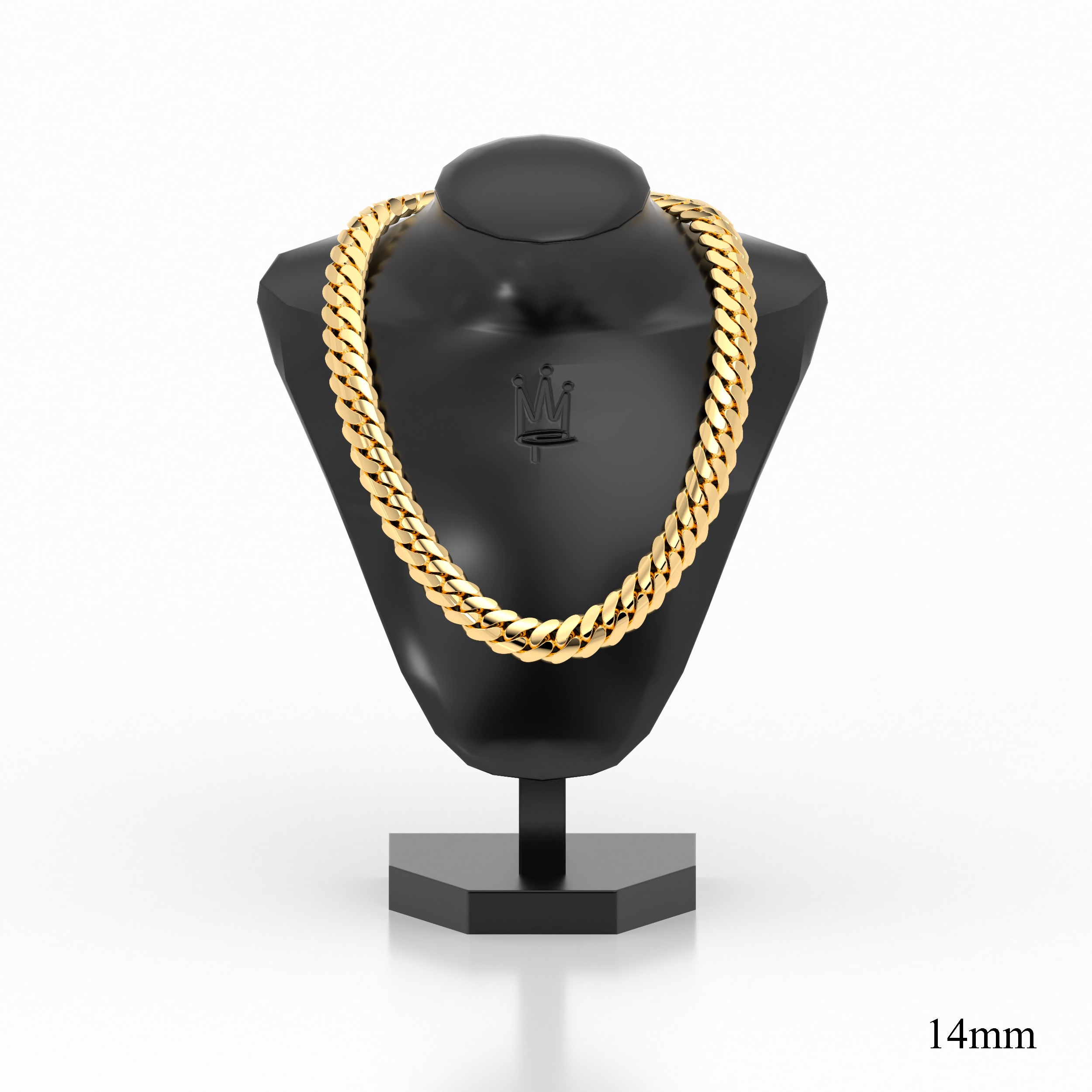 14mm Solid Gold Cuban Chain Link Necklace
