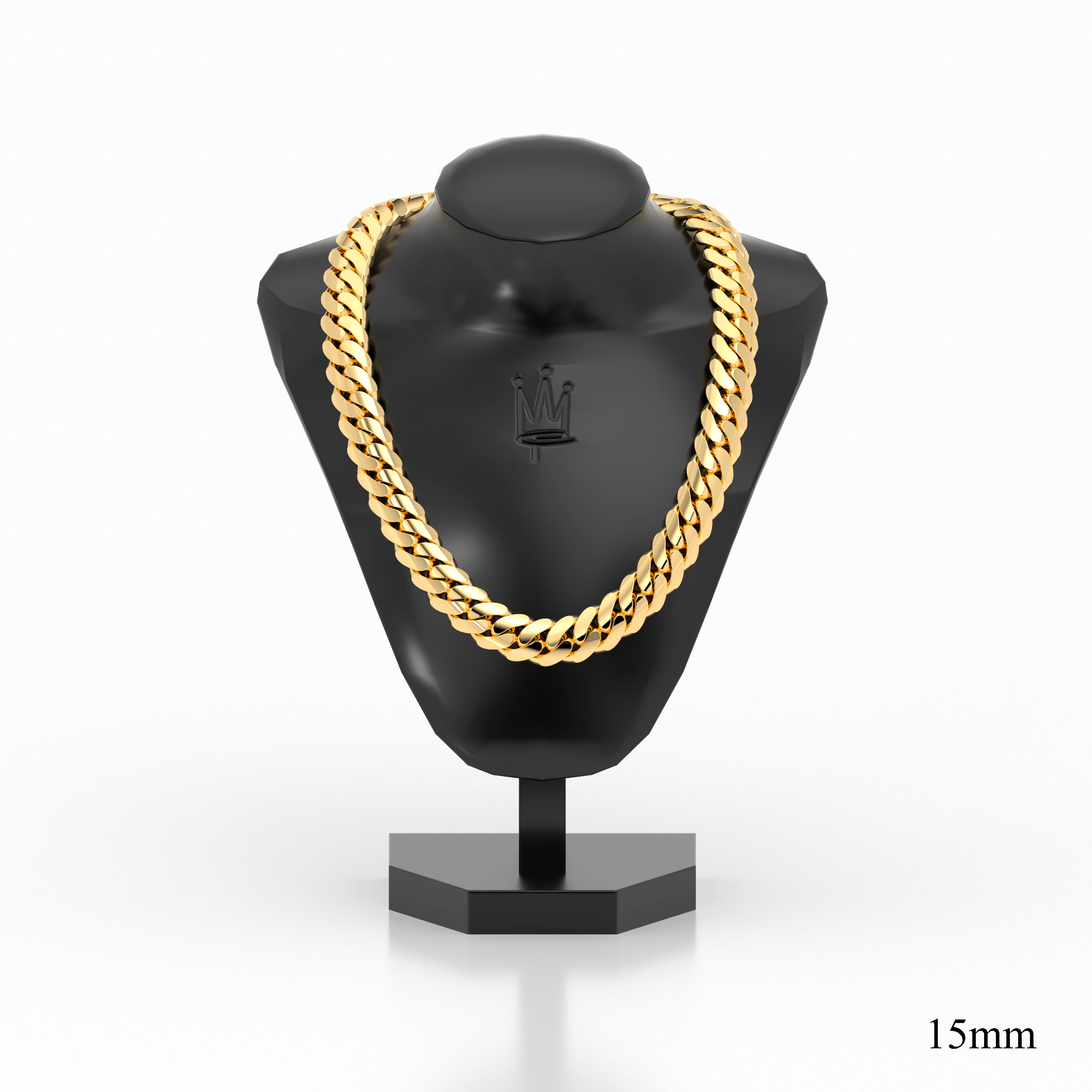 15mm Solid Gold Cuban Chain Link Necklace