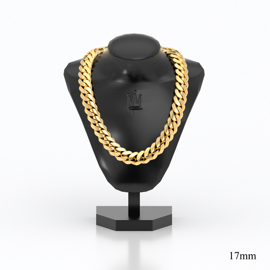 17mm Solid Gold Cuban Chain Link Necklace