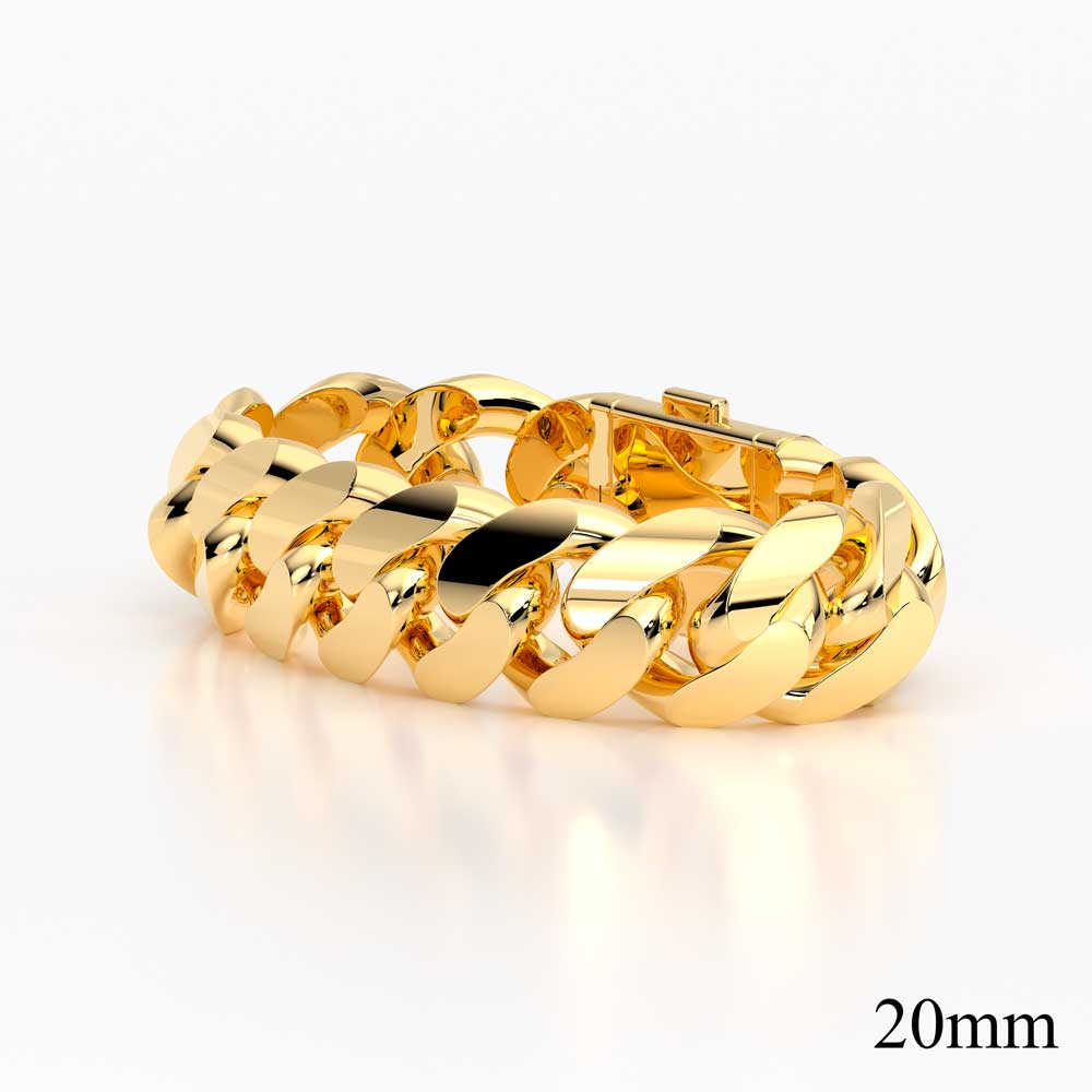 20mm Solid Gold Cuban Chain Link Bracelet
