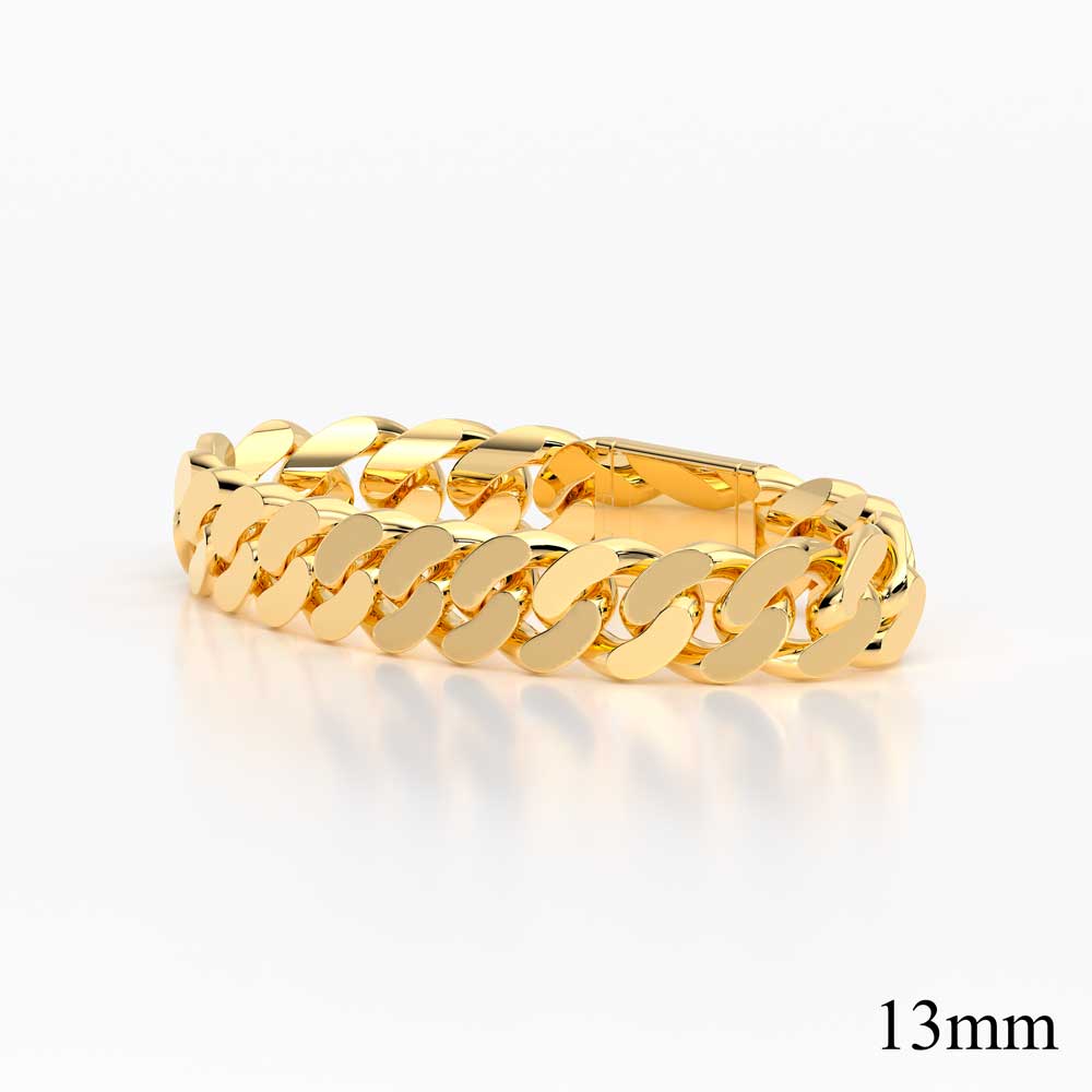 13mm Solid Gold Cuban Chain Link Bracelet