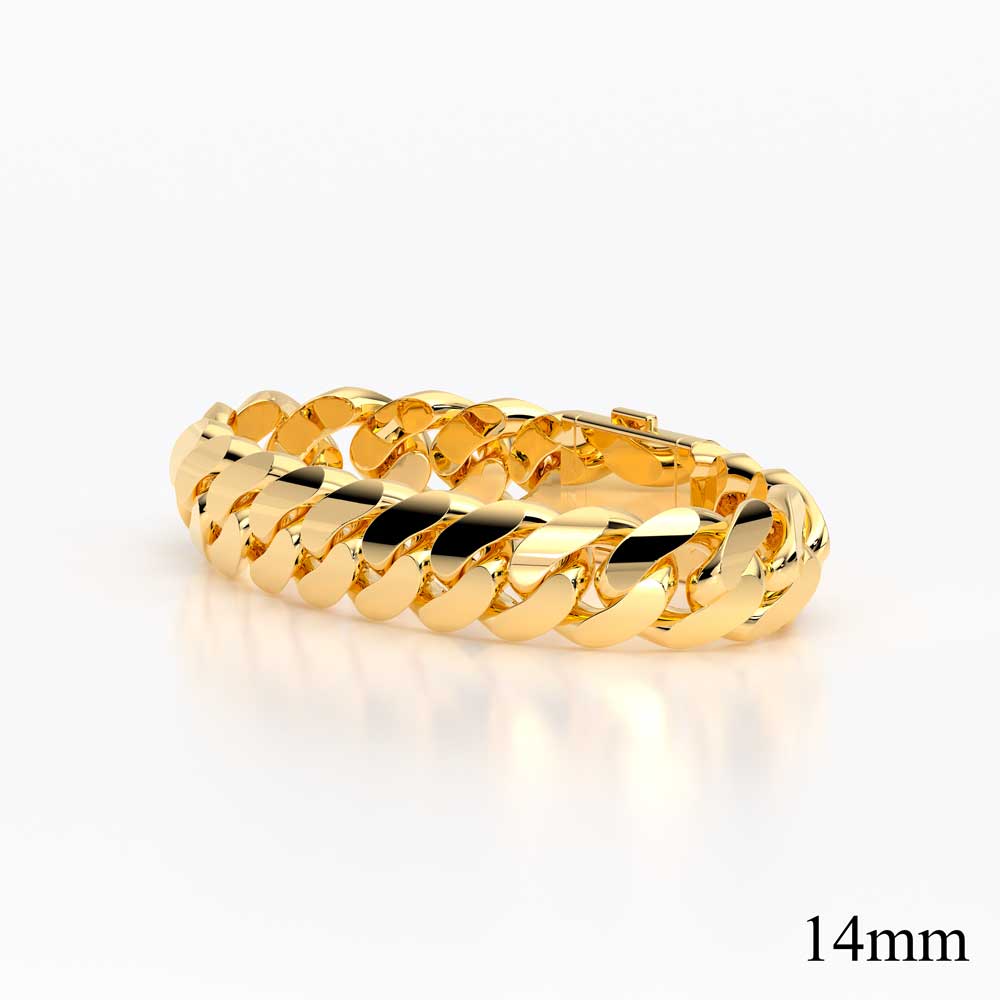 14mm Solid Gold Cuban Chain Link Bracelet