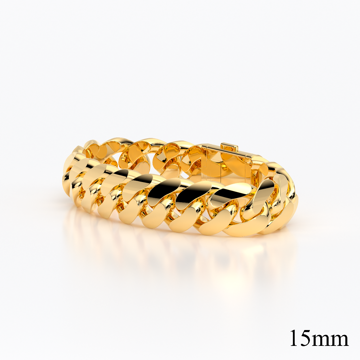 15mm Solid Gold Cuban Chain Link Bracelet