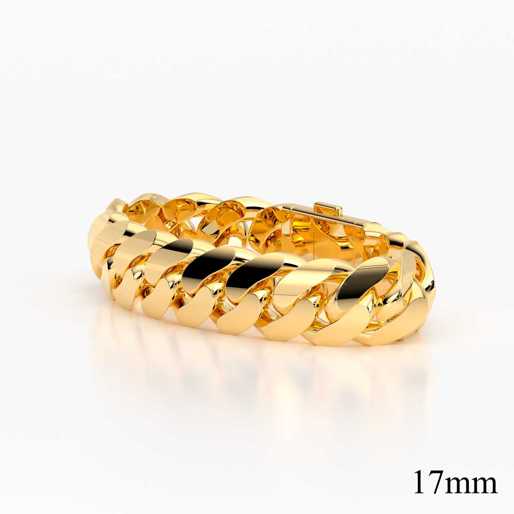 17mm Solid Gold Cuban Chain Link Bracelet