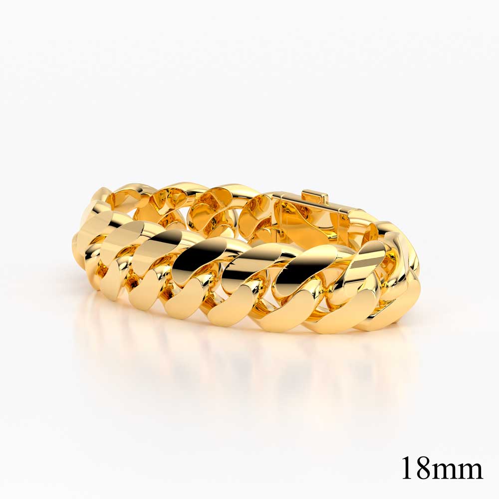 18mm Solid Gold Cuban Chain Link Bracelet