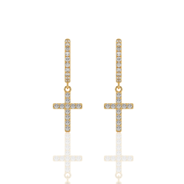 Diamond Cross Drop Huggie Earrings